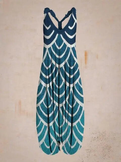 Women's Bohemian Jumpsuit - Halter Neck - Loose Fit - Harem Style - Full Length