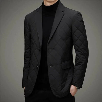 Men's quilted down jacket with diamond pattern