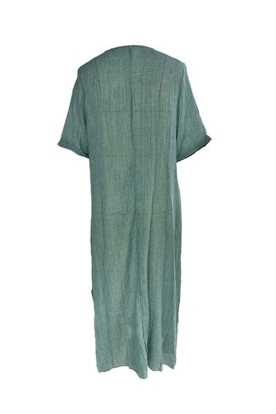 Solid V-Neck Midi Dress with Short Sleeves - Breathable and Lightweight