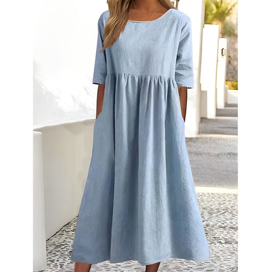 Harper - Breathable Vintage Midi Dress with Pleated Design