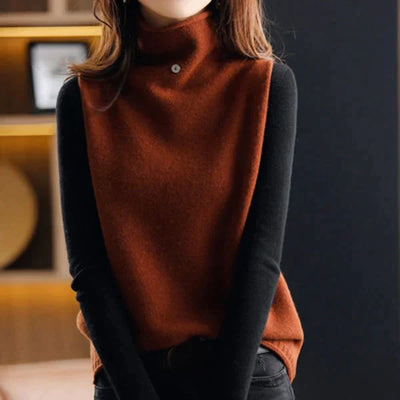 Women’s Sweater Vest – Wool Feel – Turtleneck – Relaxed Fit – Hip Length – Minimalist Style