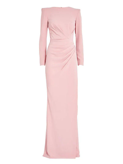 Women's Evening Gown - Long Sleeve - High Neck - Wrap Style - Floor-Length Slit