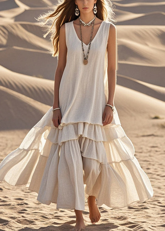 Women’s Maxi Dress – Natural Fibers – Relaxed Fit – Sleeveless Tiered Hem