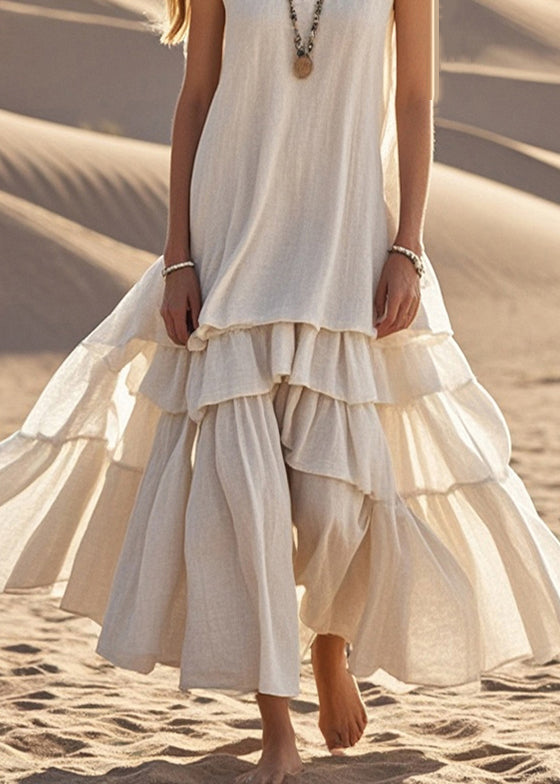 Women’s Maxi Dress – Natural Fibers – Relaxed Fit – Sleeveless Tiered Hem