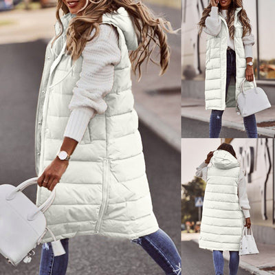 Sleeveless Long Women's Winter Down Vest with Hood - Warm, Stylish, Outdoor Design