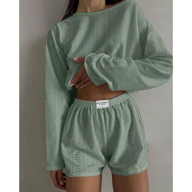 Verna - Losse pullover tops en shorts tweedelige set