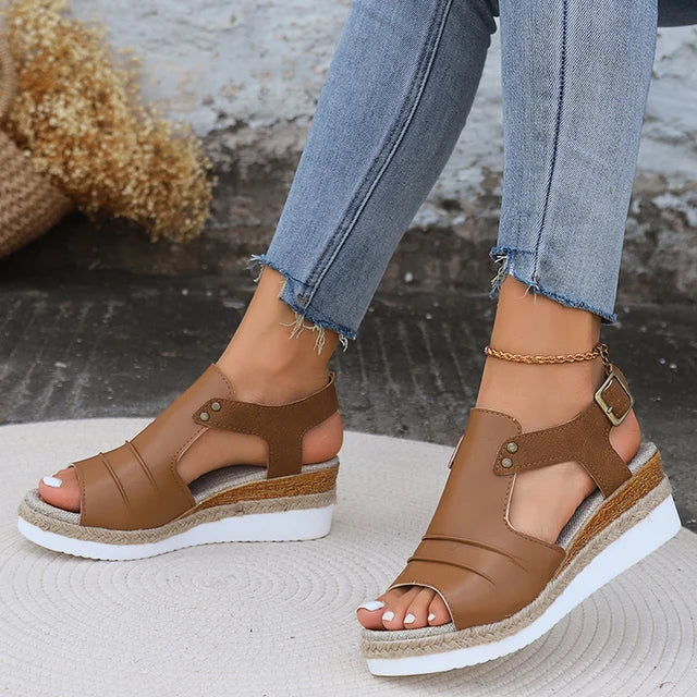 Mariam - platform hakken sandalen met geplooid rimpelontwerp