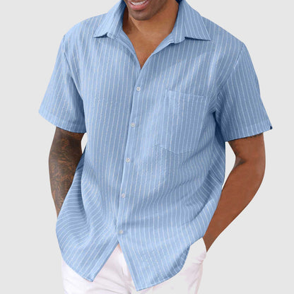 Men's Short-Sleeve Button-Up Shirt - Classic Collar - Relaxed Fit - Striped Pattern