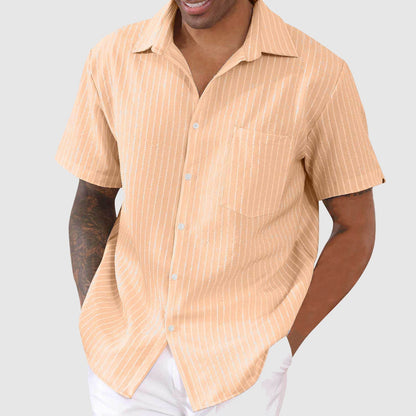 Men's Short-Sleeve Button-Up Shirt - Classic Collar - Relaxed Fit - Striped Pattern
