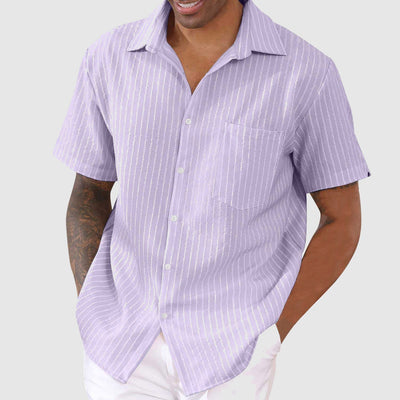 Men's Short-Sleeve Button-Up Shirt - Classic Collar - Relaxed Fit - Striped Pattern
