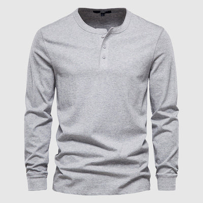 Men's Henley Shirt - Long Sleeve - Three-Button Placket - Breathable Fabric