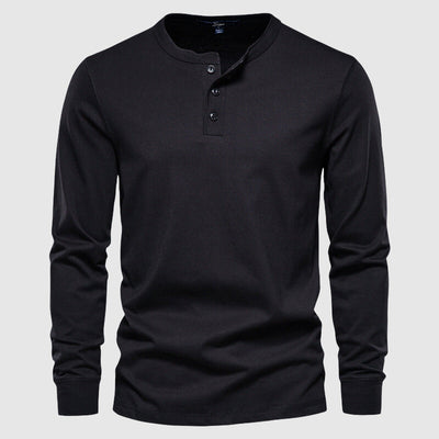 Men's Henley Shirt - Long Sleeve - Three-Button Placket - Breathable Fabric