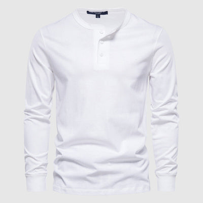 Men's Henley Shirt - Long Sleeve - Three-Button Placket - Breathable Fabric
