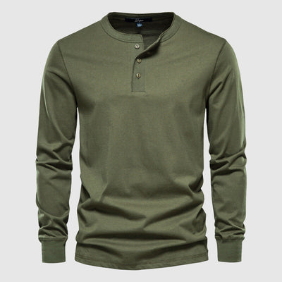 Men's Henley Shirt - Long Sleeve - Three-Button Placket - Breathable Fabric