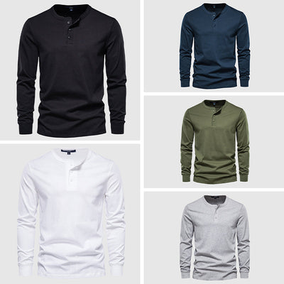 Men's Henley Shirt - Long Sleeve - Three-Button Placket - Breathable Fabric
