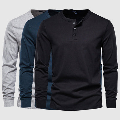 Men's Henley Shirt - Long Sleeve - Three-Button Placket - Breathable Fabric