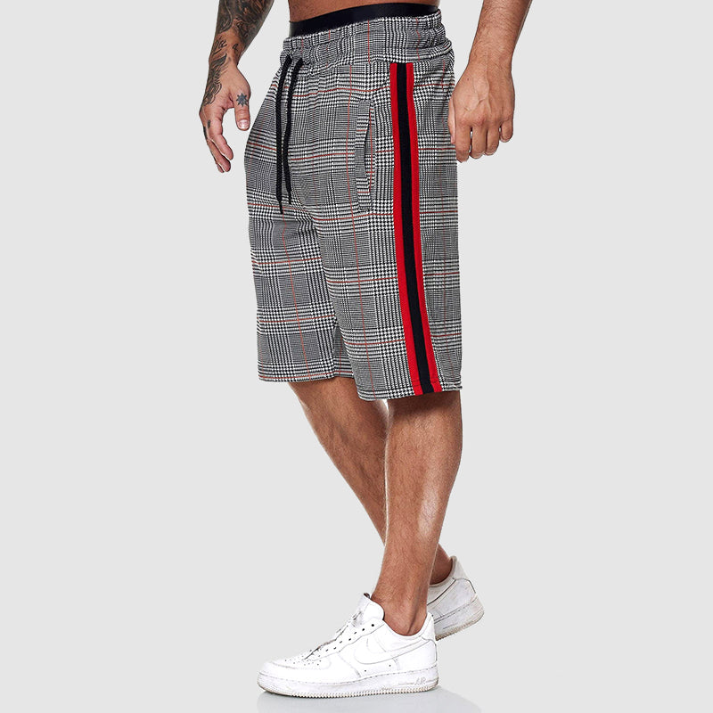 Men's drawstring checkered shorts with elastic waistband