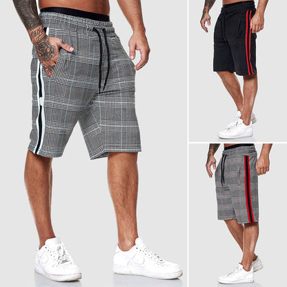 Men's drawstring checkered shorts with elastic waistband