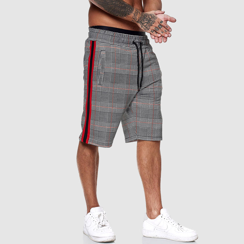 Men's drawstring checkered shorts with elastic waistband