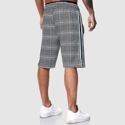 Men's drawstring checkered shorts with elastic waistband