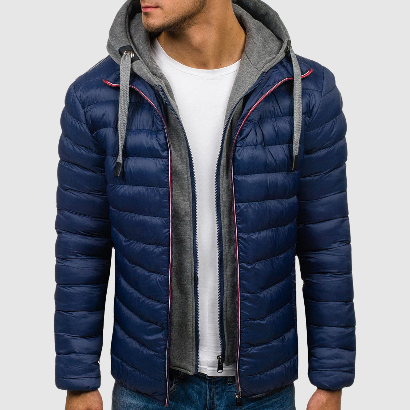 Men's stylish quilted jacket with hood