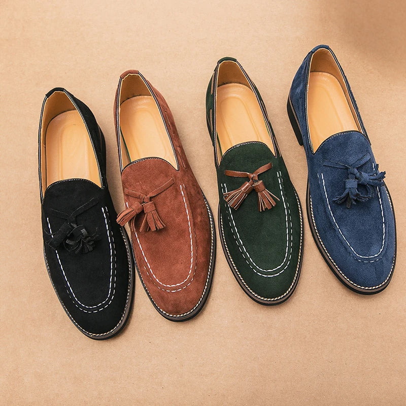 Men’s Suede Loafers – Tassel Detail – Classic Fit – Rounded Toe – Smart Casual Style