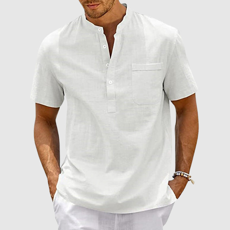 Men's Henley Shirt - Lightweight Cotton - Relaxed Fit - Short Sleeve Casual Wear