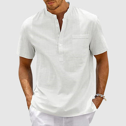 Men's Henley Shirt - Lightweight Cotton - Relaxed Fit - Short Sleeve Casual Wear