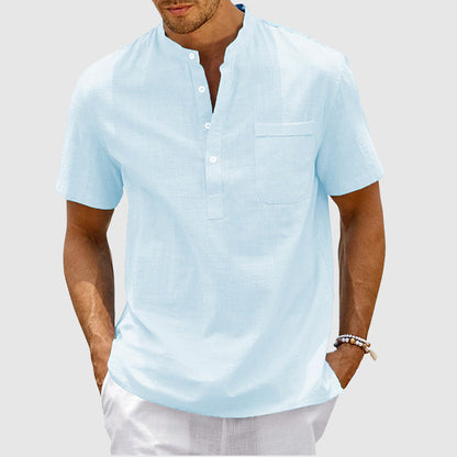 Men's Henley Shirt - Lightweight Cotton - Relaxed Fit - Short Sleeve Casual Wear