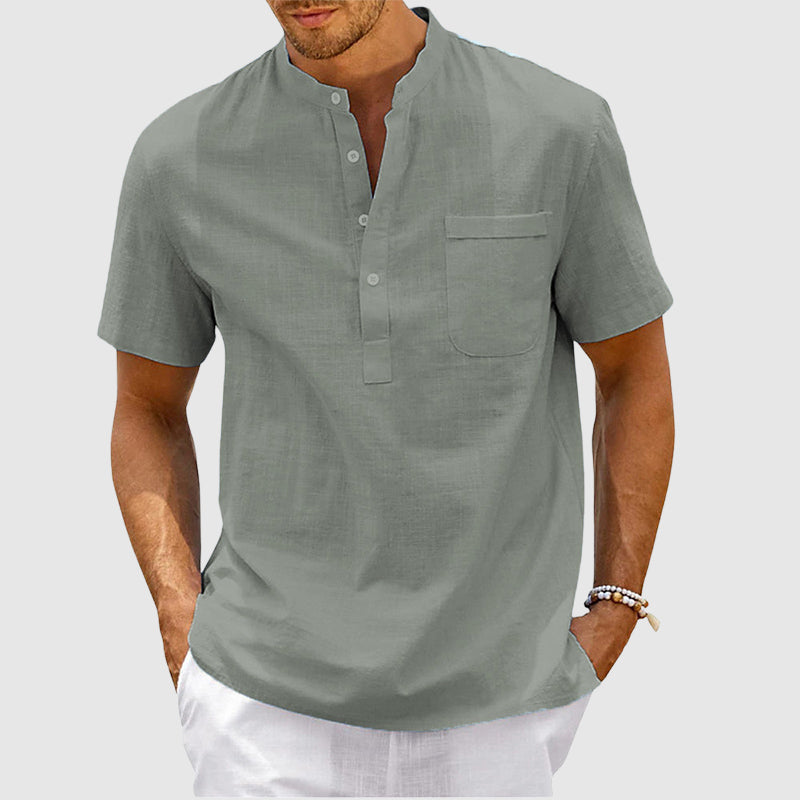 Men's Henley Shirt - Lightweight Cotton - Relaxed Fit - Short Sleeve Casual Wear