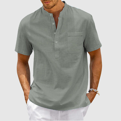 Men's Henley Shirt - Lightweight Cotton - Relaxed Fit - Short Sleeve Casual Wear