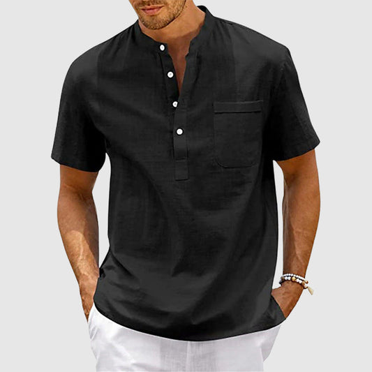 Men's Henley Shirt - Lightweight Cotton - Relaxed Fit - Short Sleeve Casual Wear