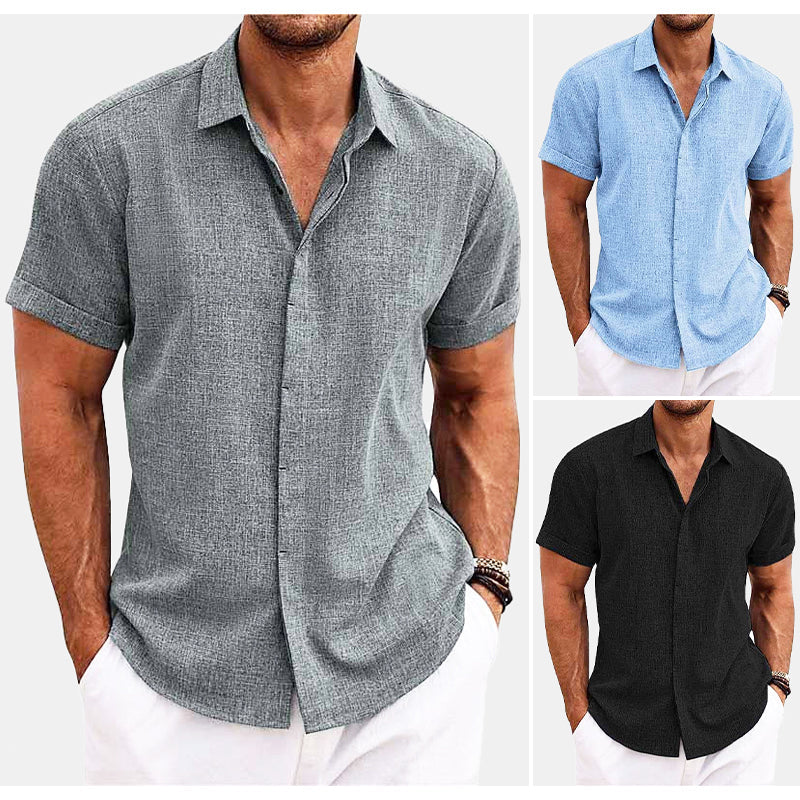 Men's short sleeve shirt wrap collar