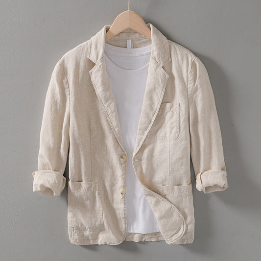 Men’s Linen Blazer - Lightweight Breathable Fabric - Notched Lapel - Two-Button Closure