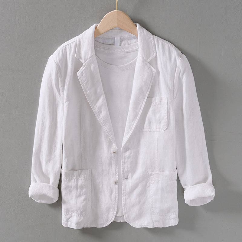 Men’s Linen Blazer - Lightweight Breathable Fabric - Notched Lapel - Two-Button Closure