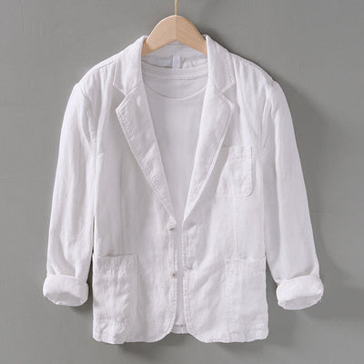 Men’s Linen Blazer - Lightweight Breathable Fabric - Notched Lapel - Two-Button Closure