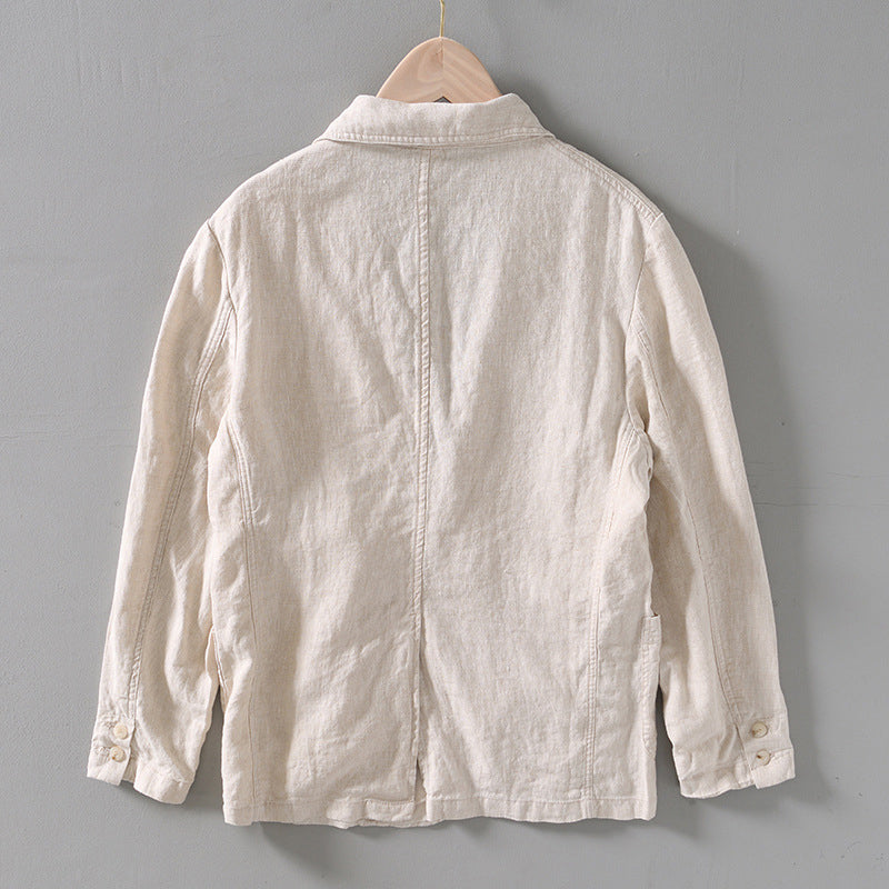 Men’s Linen Blazer - Lightweight Breathable Fabric - Notched Lapel - Two-Button Closure