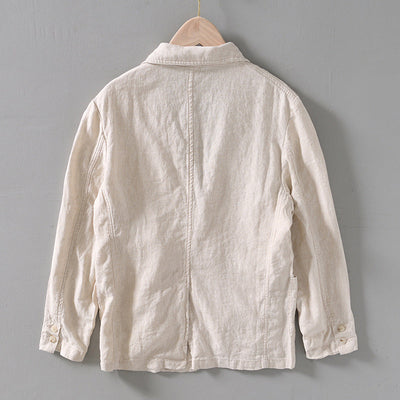 Men’s Linen Blazer - Lightweight Breathable Fabric - Notched Lapel - Two-Button Closure