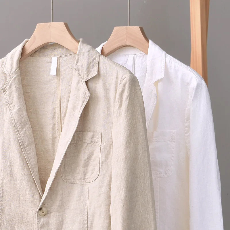Men’s Linen Blazer - Lightweight Breathable Fabric - Notched Lapel - Two-Button Closure