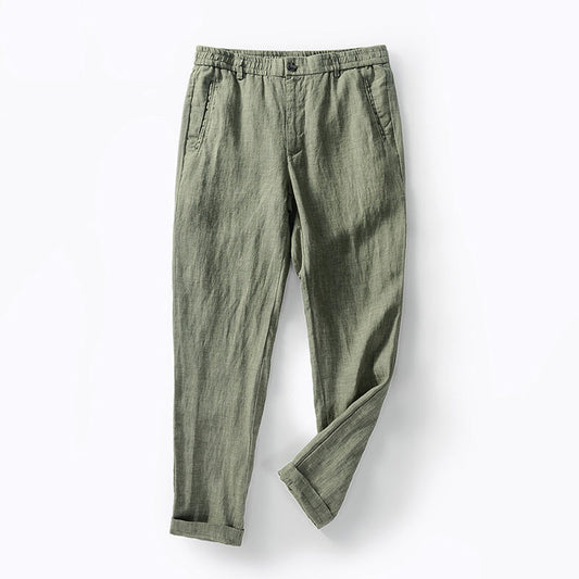 Men’s Linen Blend Pants - Relaxed Fit - Elastic Waistband with Drawstring - Breathable