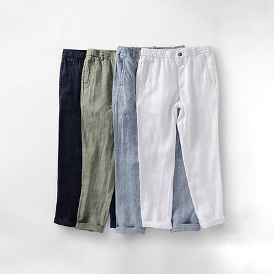 Men’s Linen Blend Pants - Relaxed Fit - Elastic Waistband with Drawstring - Breathable