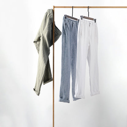 Men’s Linen Blend Pants - Relaxed Fit - Elastic Waistband with Drawstring - Breathable