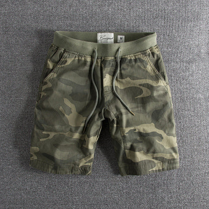 Men’s Casual Shorts - Camouflage Pattern - Elastic Waistband - Mid-Length with Pockets