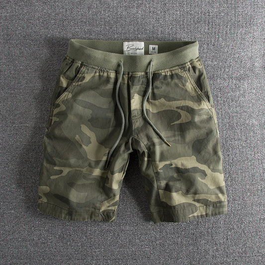 Men’s Casual Shorts - Camouflage Pattern - Elastic Waistband - Mid-Length with Pockets