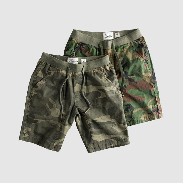 Men’s Casual Shorts - Camouflage Pattern - Elastic Waistband - Mid-Length with Pockets