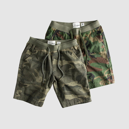 Men’s Casual Shorts - Camouflage Pattern - Elastic Waistband - Mid-Length with Pockets
