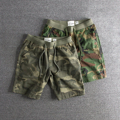 Men’s Casual Shorts - Camouflage Pattern - Elastic Waistband - Mid-Length with Pockets
