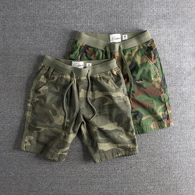 Men’s Casual Shorts - Camouflage Pattern - Elastic Waistband - Mid-Length with Pockets