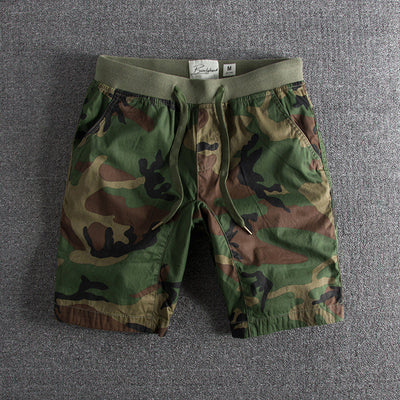 Men’s Casual Shorts - Camouflage Pattern - Elastic Waistband - Mid-Length with Pockets