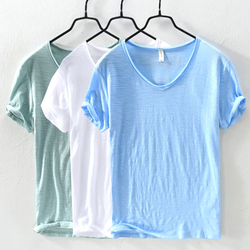 Men’s V-Neck T-Shirt - 100% Cotton - Short Sleeve Relaxed Fit - Soft & Breathable